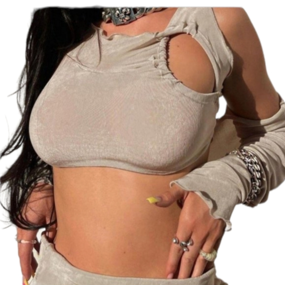 GREY/BROWN 3PC GRUNGE HOLLOWED OUT DISTRESSED SKIRT SET - Picture 2 of 4